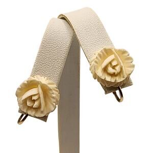 Vintage Carved Celluloid Rose 12K GF Clip-On Earrings